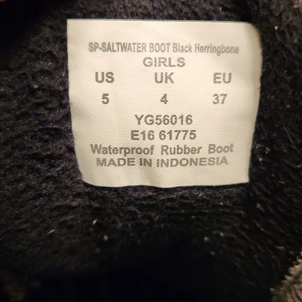 Sperry Women's Black & Silver Herringbone Saltwater Waterproof Boots Size 5